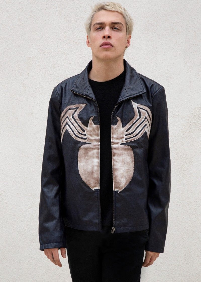 Mens Spiderman Venom Leather Jacket Blue Weathered Symbiote Carnage