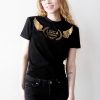 Womens Black Designer Tshirt with Chrome Luca Designs Logo Brand emblem Cotton