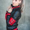 Womens Harley Quinn Leather Jacket Black and Red