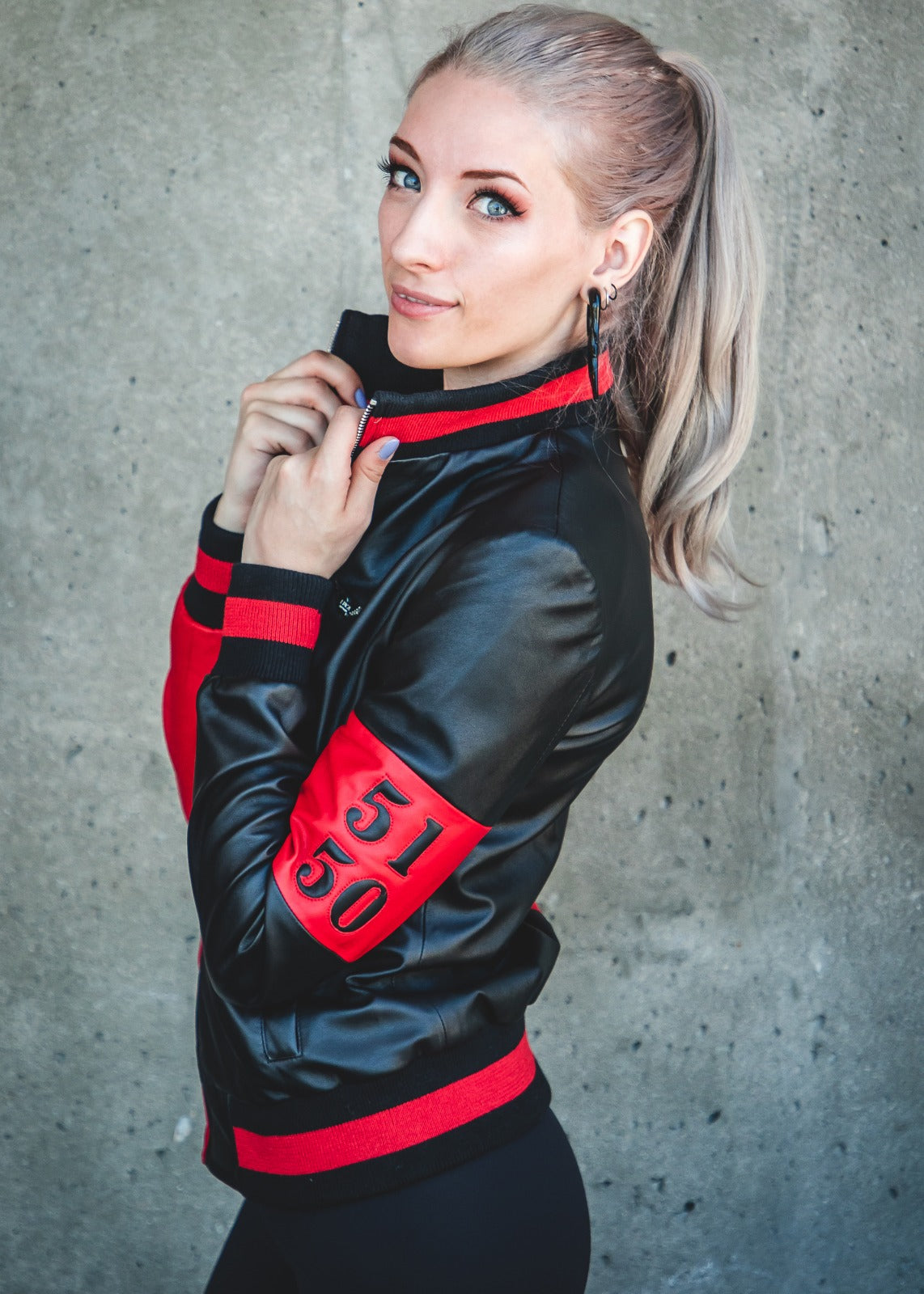 Womens Harley Quinn Leather Jacket Black and Red