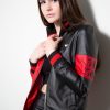 Womens Harley Quinn Leather Jacket Black and Red
