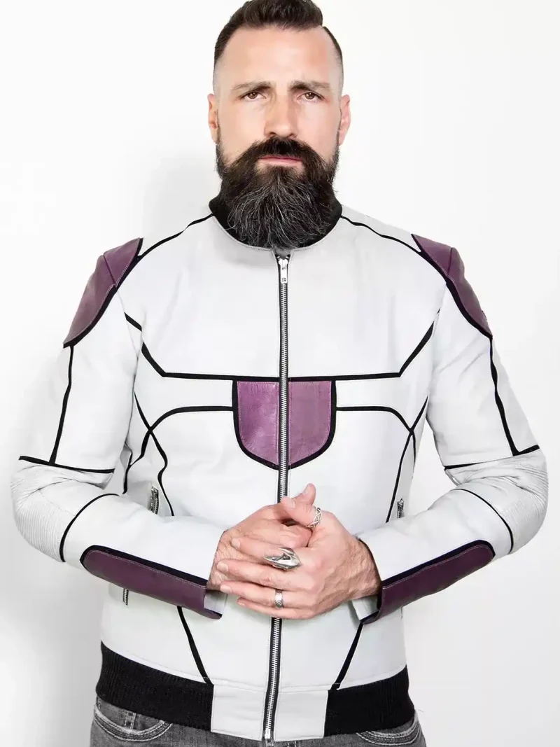 mens frieza DBZ white purple leather jacket