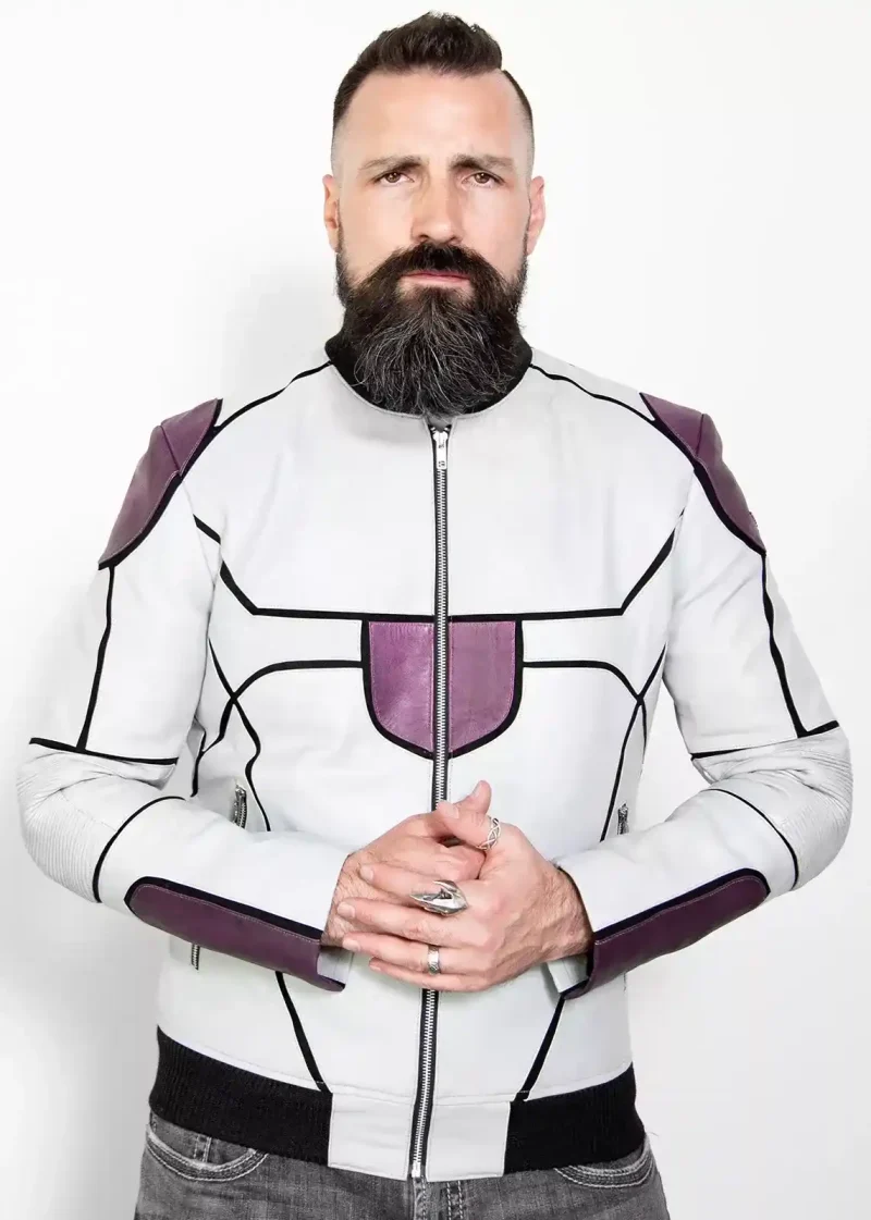 mens frieza DBZ white purple leather jacket