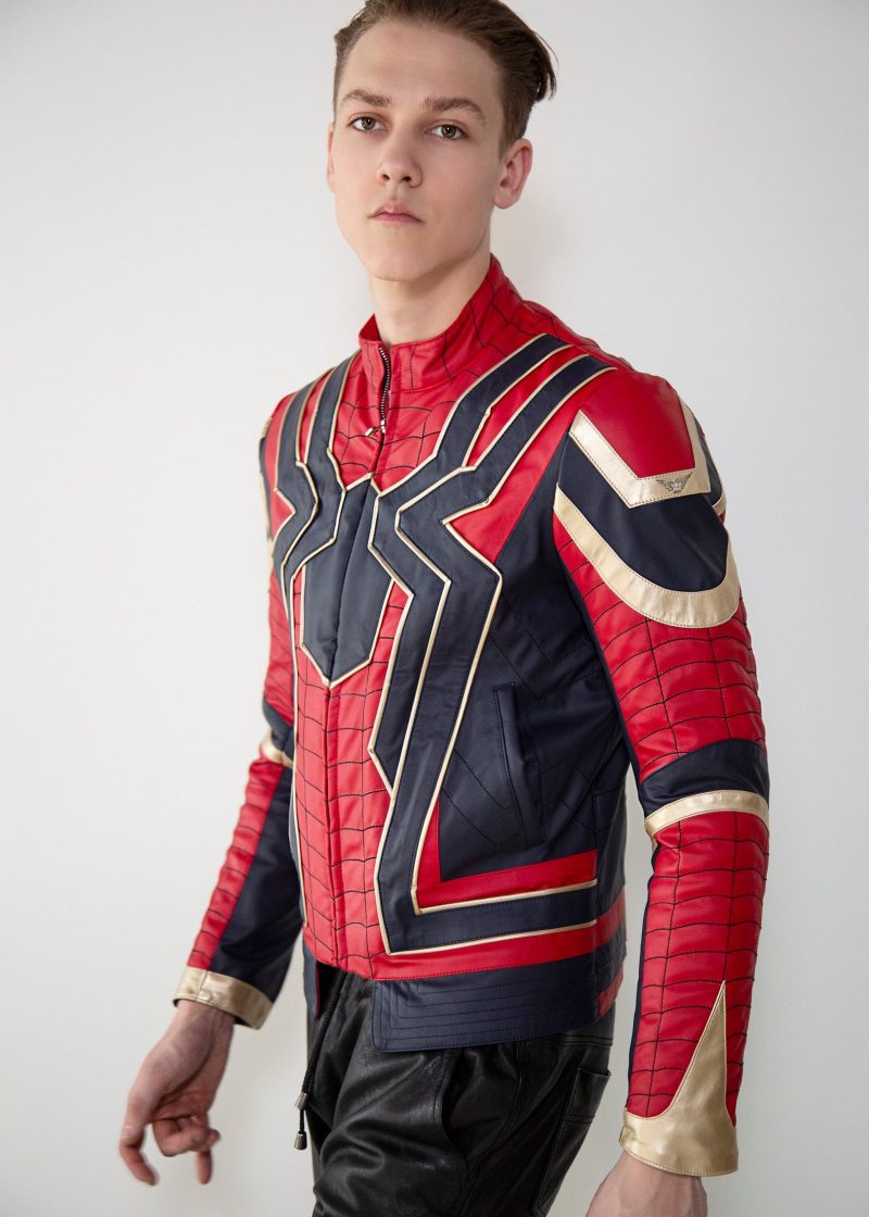 Mens Iron Spider End Game Red & Gold Leather Jacket