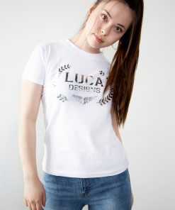 Womens Luca Designs White & Chrome Logo Graphic T-Shirt