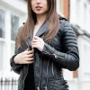 Womens Quilted Leather Motorcycle Jacket Black