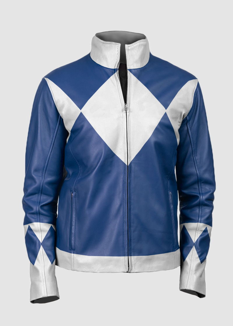 Mens Power Rangers Classic Leather Jacket Blue