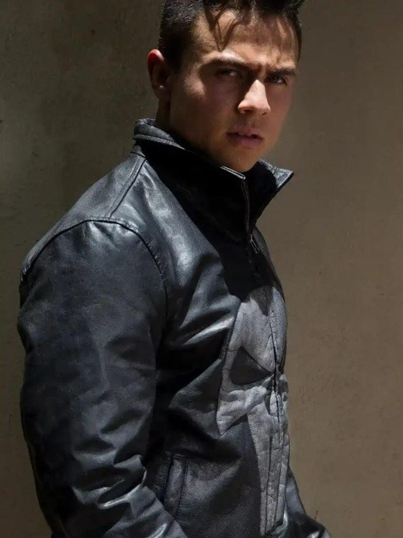 Mens Frank Castle Punisher Leather Jacket Skull Embossed