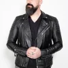 mens black moto quilted leather jacket