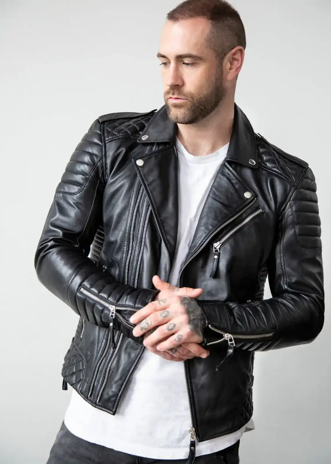 Mens Leather Motorcycle Jacket Black Handmade Biker Real leather Jacket ...