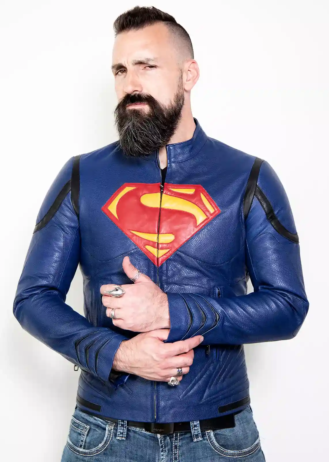 superman blue armor leather jacket