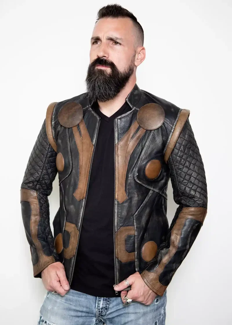 Mens Vintage Moto Quilted Viking Leather Thor Jacket