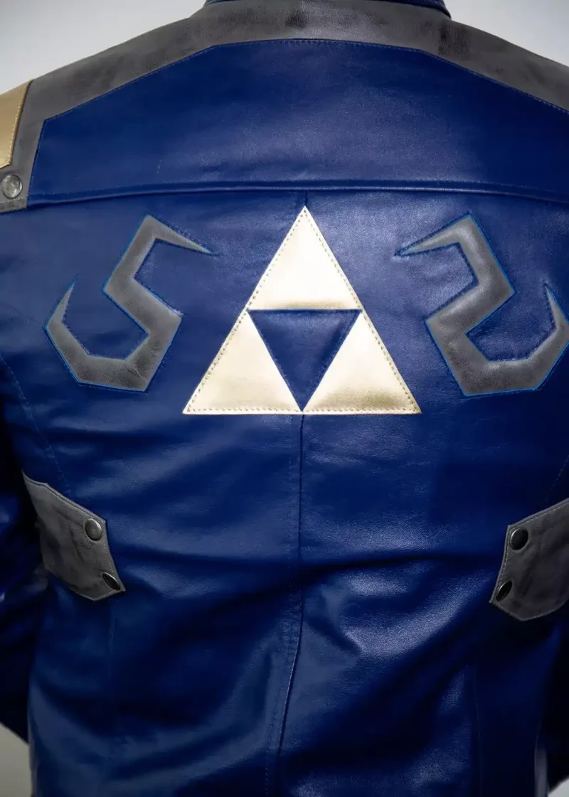 mens zelda triforce blue leather jacket