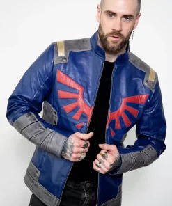 mens zelda hyrule Hylian Shield blue armor leather jacket