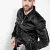 mens black glossy classic bomber jacket