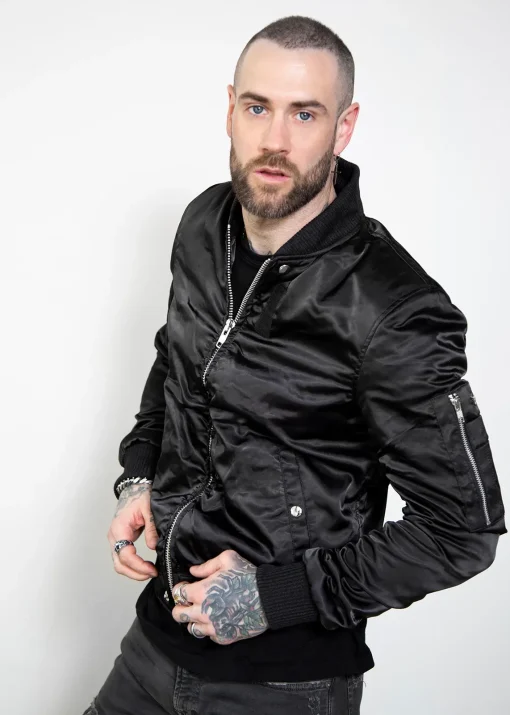mens black glossy classic bomber jacket
