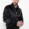 black rushed satin flight bomber