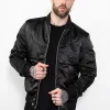 black aviator satin bomber jacket