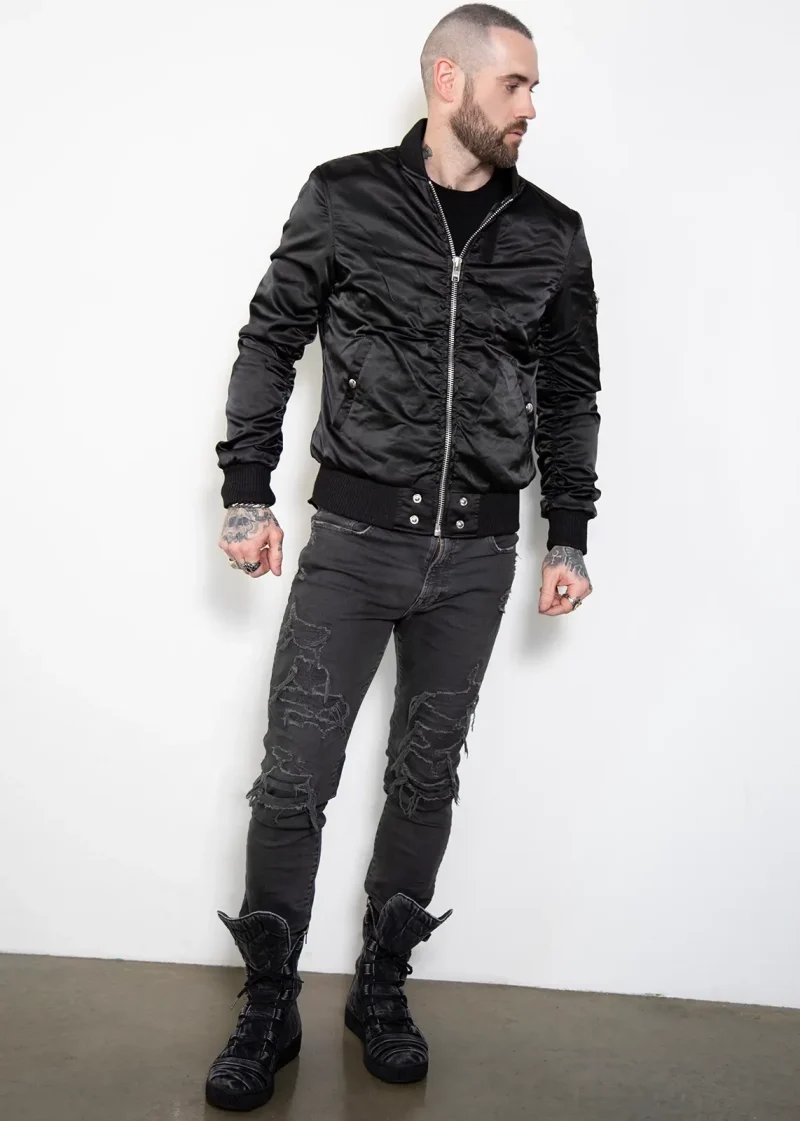 classic black satin bomber