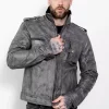 premium military gray leather jacket