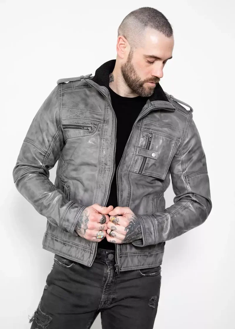 mens military leather jacket