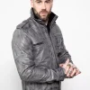 gray military real leather jacket