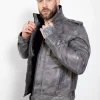 gray military futuristic leather jacket