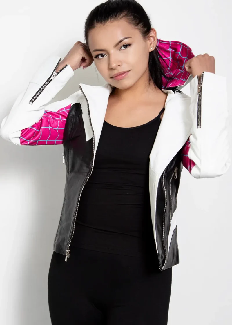 womens spider gwen hoodie leather jacket