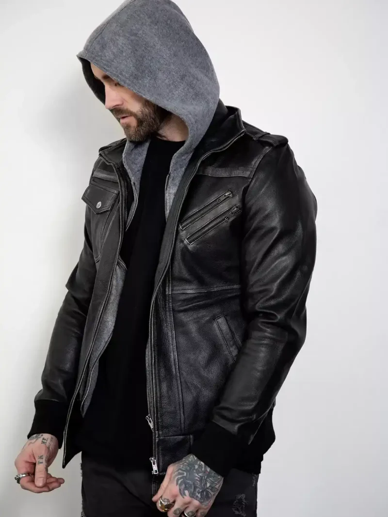 Hooded Black Bomber Jacket