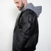 Black Bomber Jacket with Hood