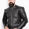 black motorcycle leather jacket with armor
