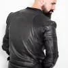 black motorcycle body armor leather jacket