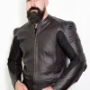 Brown leather motorcycle jacket with armor