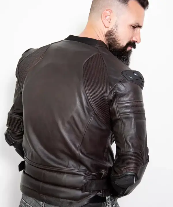 Leather motorcycle jacket with armor