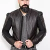 Mens leather motorcycle jacket with armor