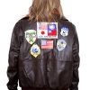 Top Gun Brown Leather Jacket with Patches