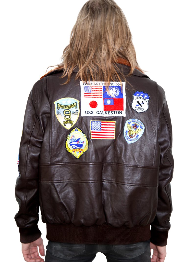 Top Gun Brown Leather Jacket with Patches