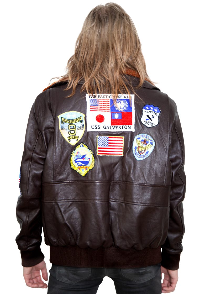 Top Gun Brown Leather Jacket with Patches