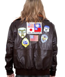 Top Gun Brown Leather Jacket with Patches