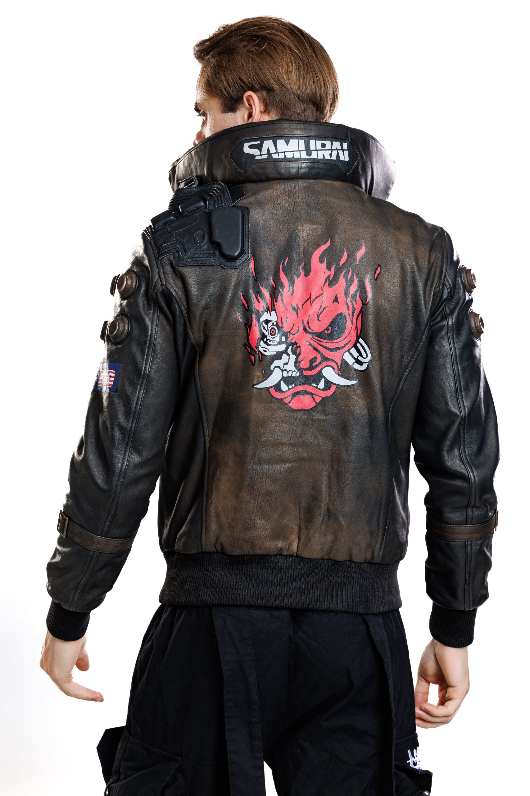 VR × CYBERPUNK LEATHER BOMBER JACKET Women Cyberpunk 2077 V Bomber Cosplay Jacket Men Samurai