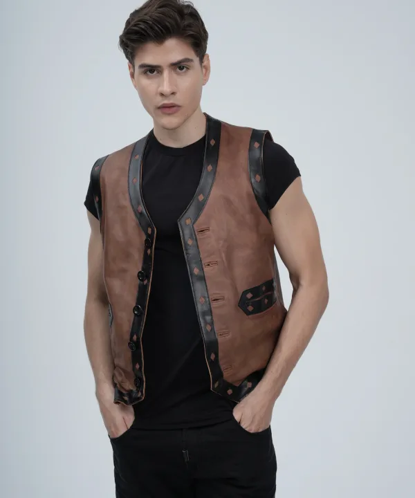 The Warriors Brown Leather Vest