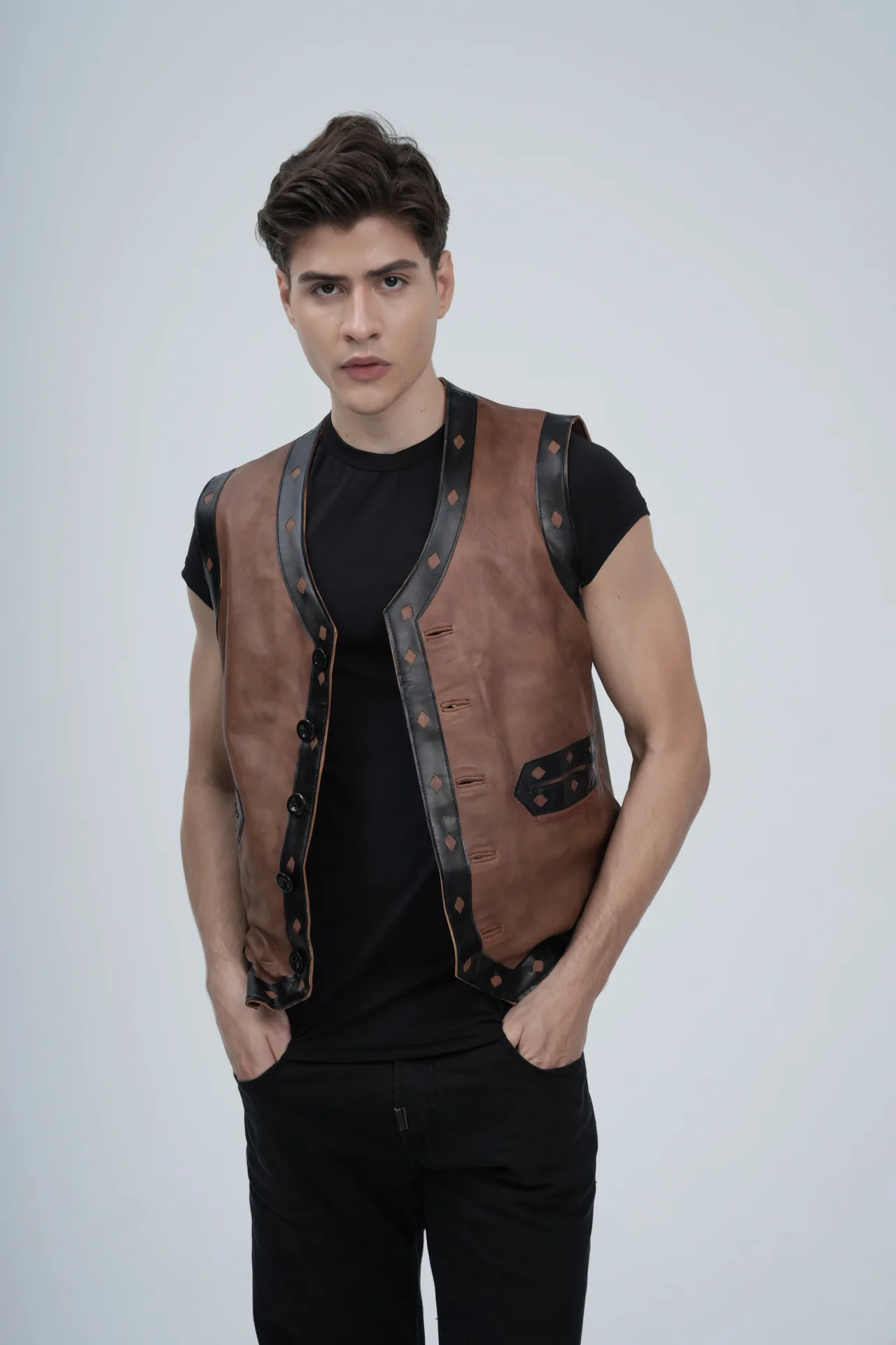 The Warriors Brown Leather Vest