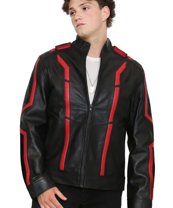 Men's Tron Black with Red Highlights Leather Jacket