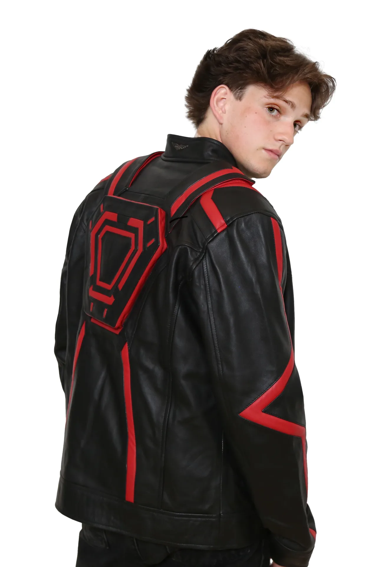 Black & Neon Futuristic Tech Men’s Leather Jacket