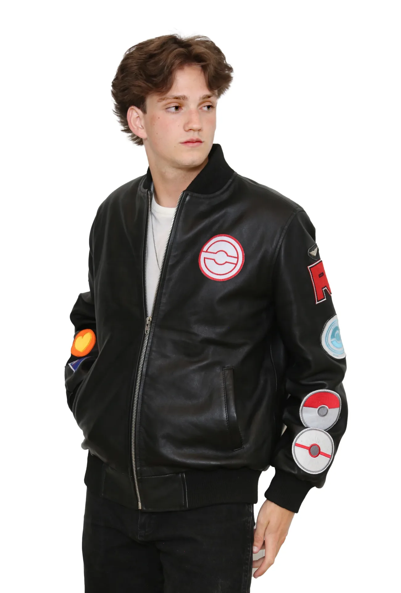 Black Leather Retro Monster Gaming Bomber Jacket