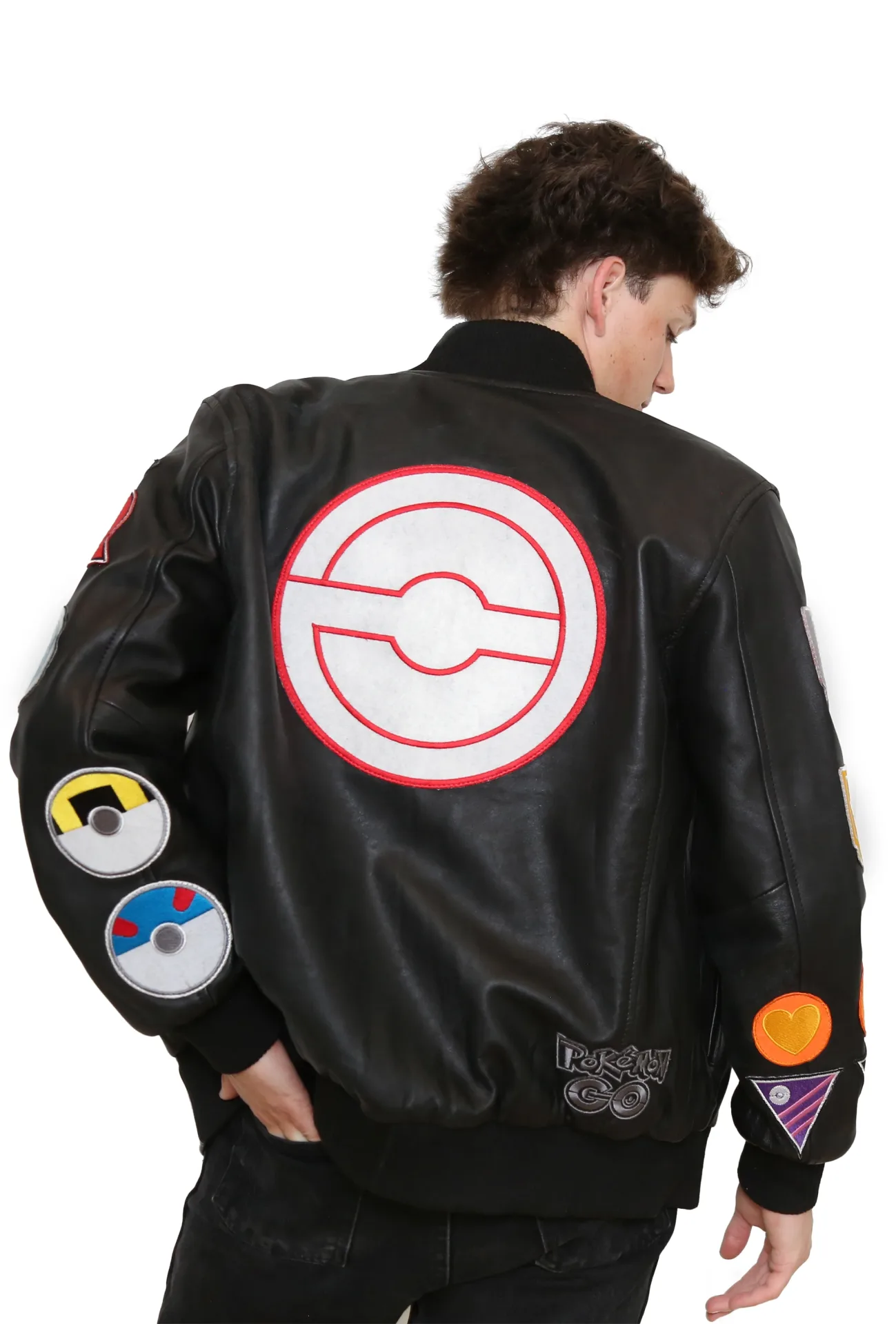 Black Leather Retro Monster Gaming Bomber Jacket