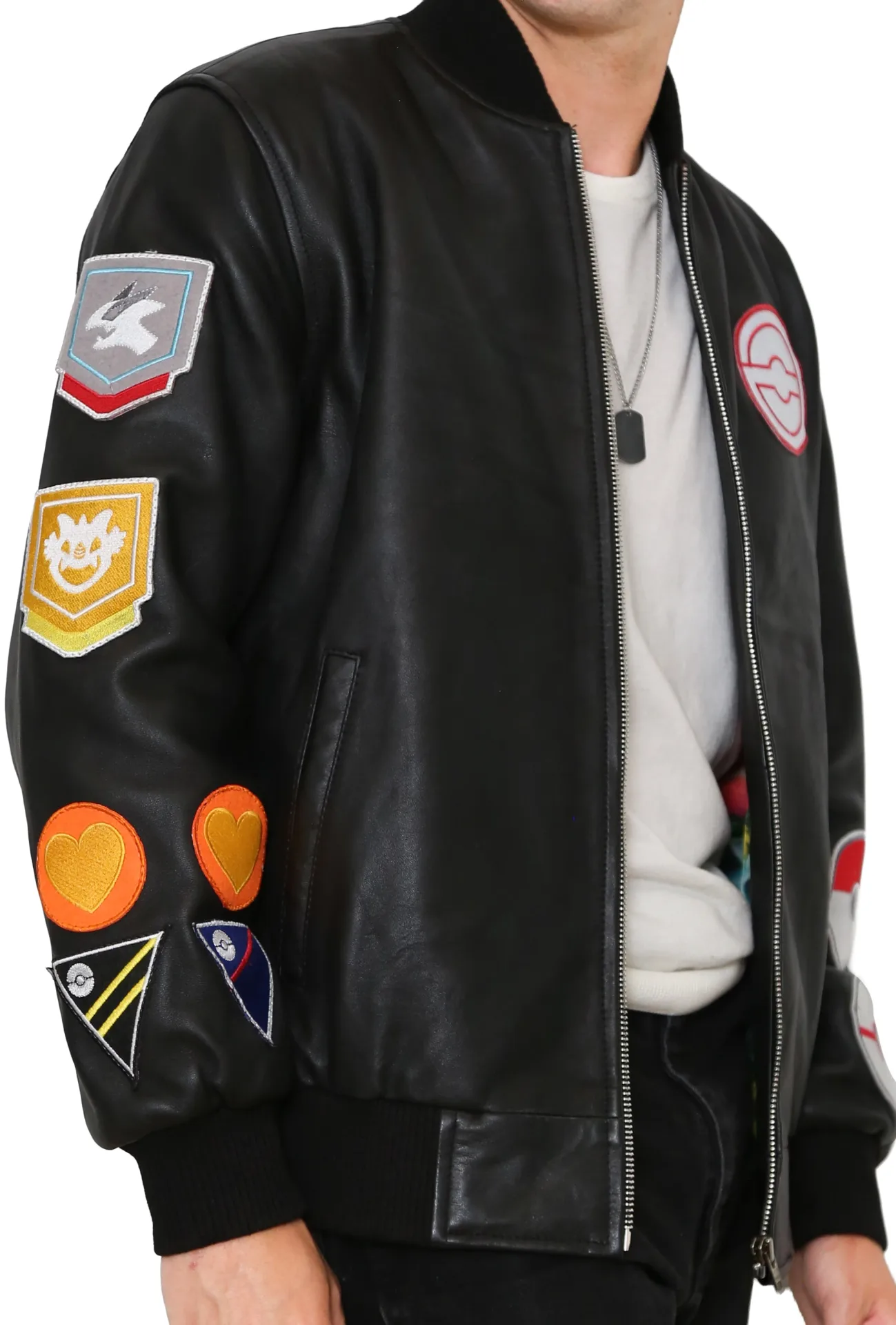 Black Leather Retro Monster Gaming Bomber Jacket
