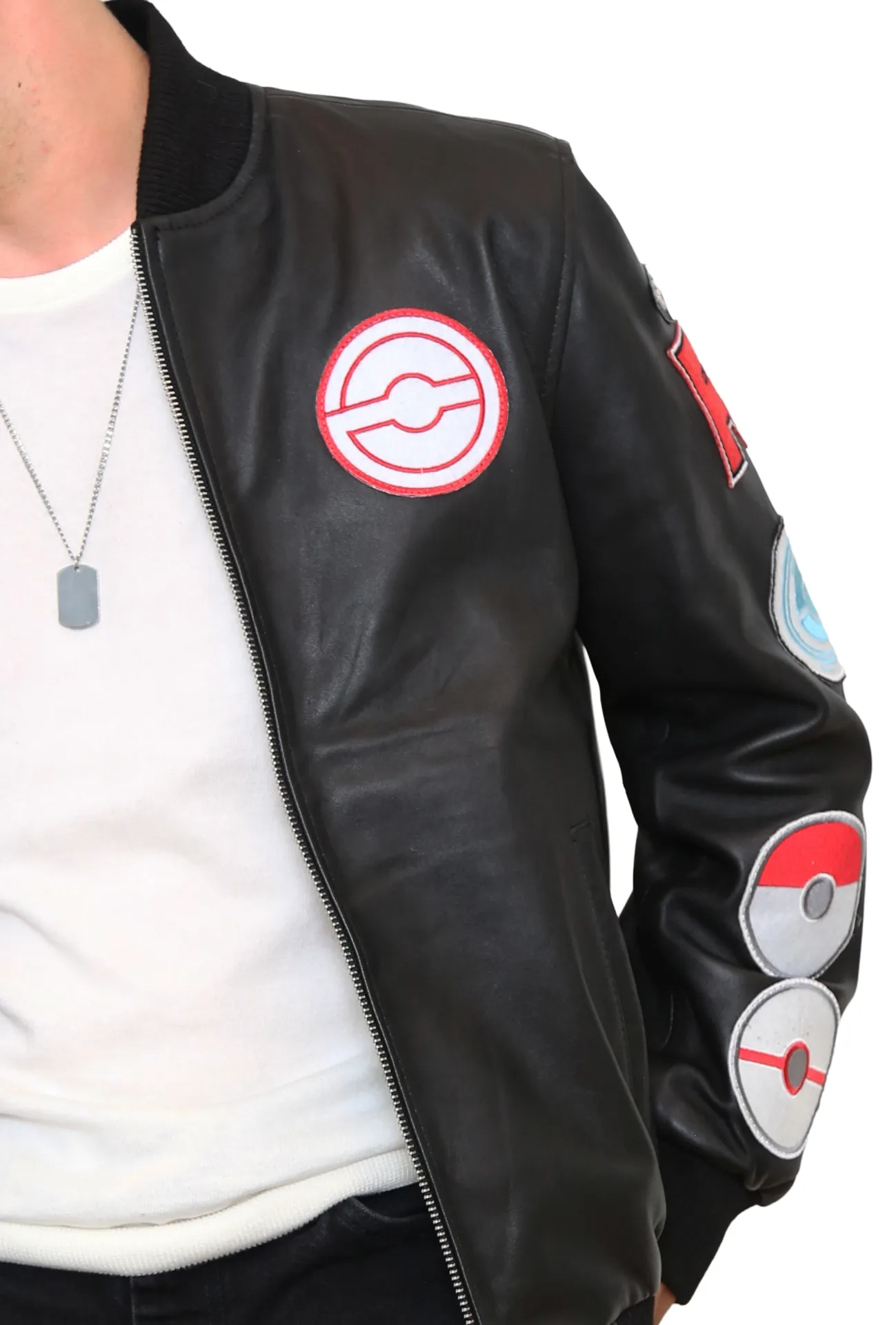 Black Leather Retro Monster Gaming Bomber Jacket