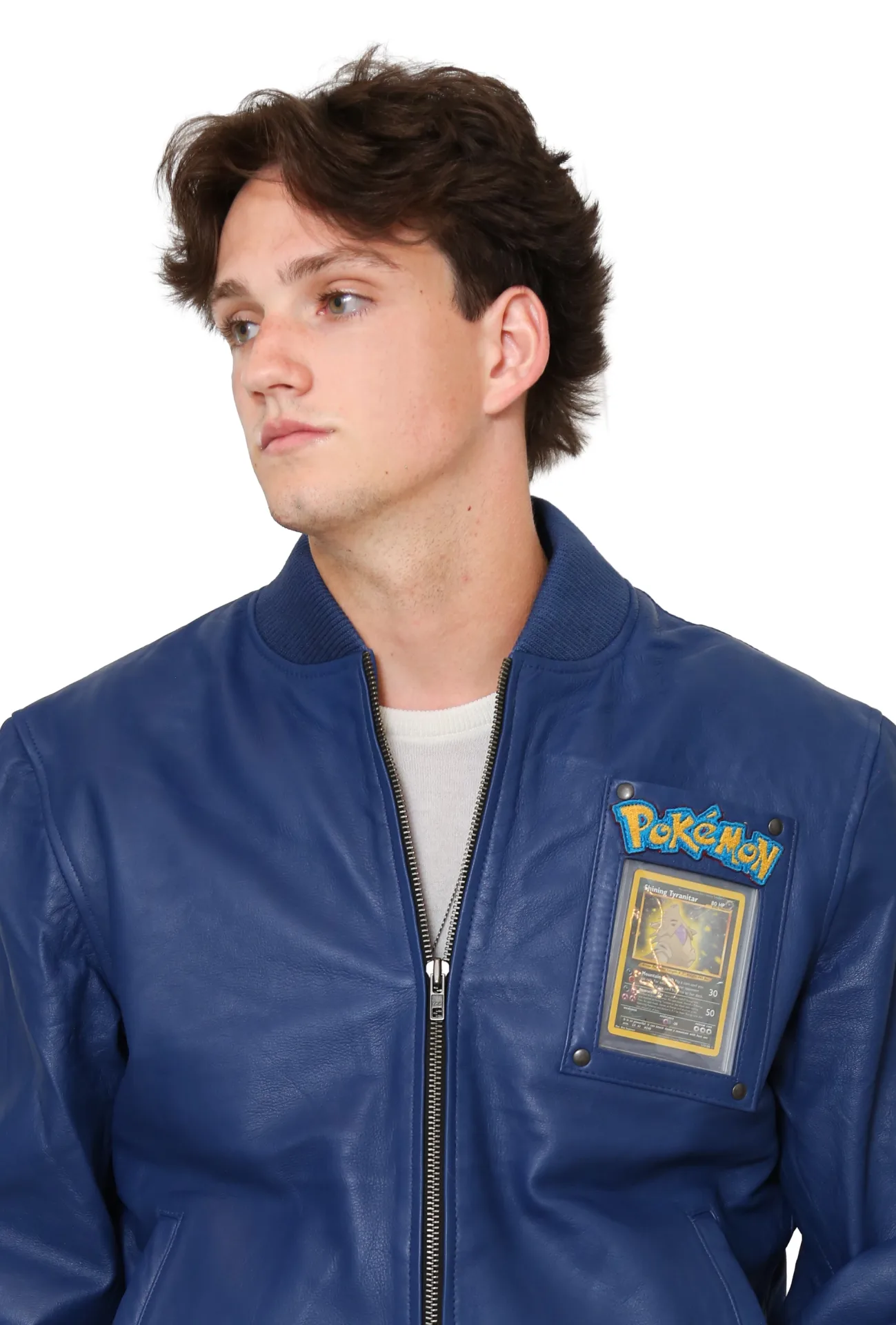 Blue Leather Armored Water Turtle Bomber Jacket