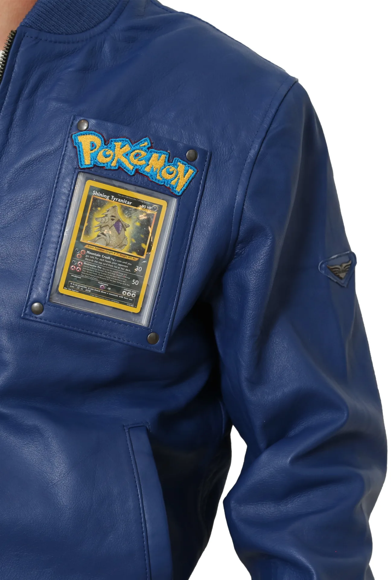 Blue Leather Armored Water Turtle Bomber Jacket